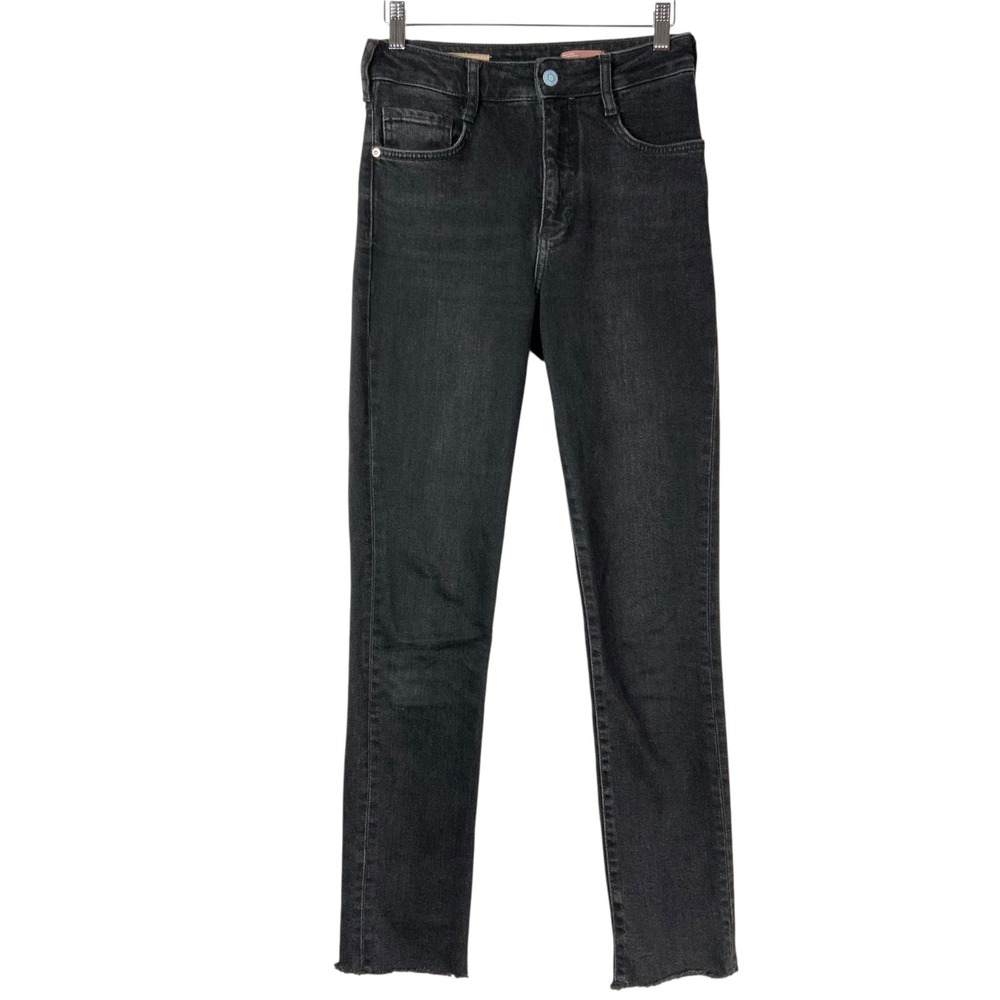 Pilcro The Letterpress Black Cigarette Jeans 25 Zip High Rise Raw Hem Slim